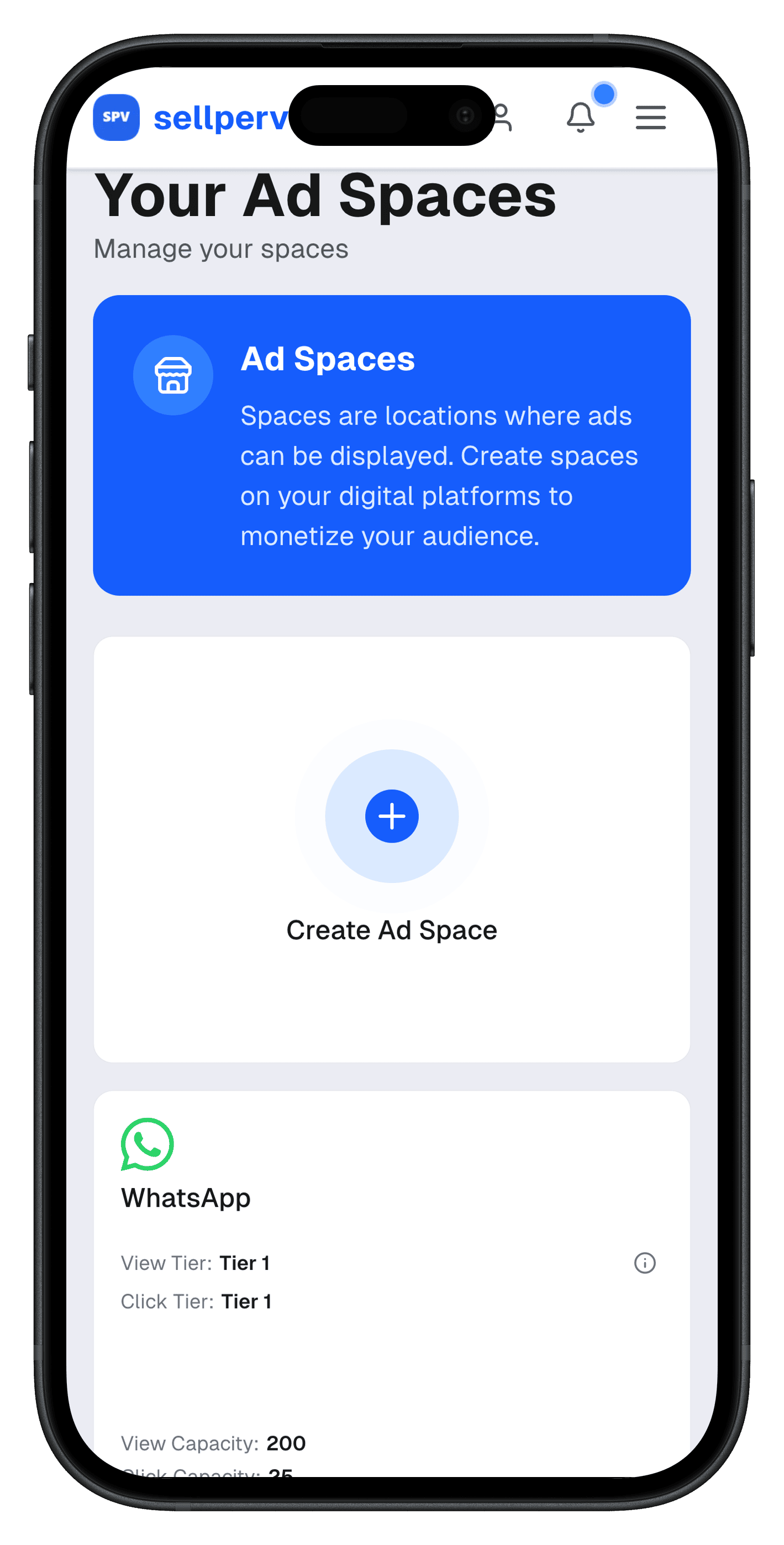 Mobile App Interface - Set Up Ad Spaces